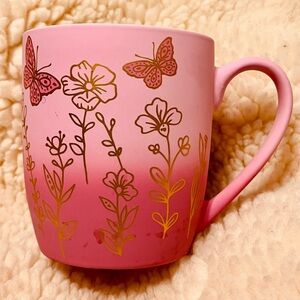 Seeds and Sunshine Butterfly Pink Gold Beautiful Soft Touch Coffee Tea Mug Pink